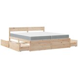 vidaXL Postelja s predali in vzmetnico vošč. rjava 200x200 cm borovina | Shoptok.si