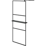 Pregrada za tuš s policom crna 80 x 195 cm s mutnim staklom ESG | Eponuda.com