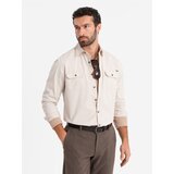 Ombre Men's REGULAR FIT cotton shirt with buttoned pockets - cream | Shoptok.si