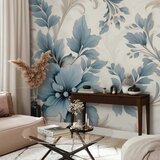  Foto tapeta - Turquoise Flowers in Retro Ambience - Floristic Ornaments 490x350 | shoptok.hr