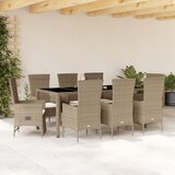  9-dijelni vrtni blagovaonski set od poliratana s jastucima bež Dužina stola 190 cm | shoptok.hr