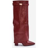 Boto FB2 Women's Eco Leather Boots With Turned Shaft On Heel Burgundy Avamora | shoptok.hr