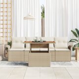 vidaXL 5-delni set vrtnih kavčev s blazinami bež poli ratan | Shoptok.si