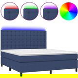 vidaXL Box spring postelja z vzmetnico LED modra 160x200 cm blago, (20899957) Cene