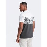 Ombre Men's two-tone t-shirt with palm leaf print - dark grey | Shoptok.si