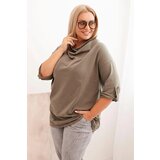 Kesi Włoski Women's Plus Size blouse with loose fit and water neckline khaki Cene