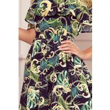 Numoco 194-4 Long dress with frill - green leaves and gold chains | shoptok.hr