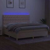  Box spring postelja z vzmetnico LED krem 200x200 cm blago, (20761318) | Shoptok.si