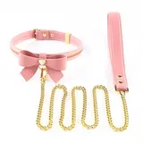 Love Heart Butterfly Leather Collar Pink