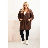 Kesi Włoski Women's Plus Size coat with wool and pockets chocolate | shoptok.hr