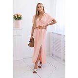 Kesi Włoski Long dress with a decorative belt apricot | Shoptok.si