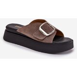 Zazoo Women's Suede Slides With Buckle On Platform Brown 3019 | shoptok.hr