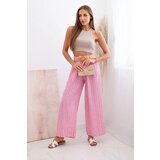 Kesi Włoski Women's wide-leg striped viscose trousers pink | Shoptok.si