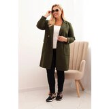 Kesi Włoski Elegant Plus Size women's coat with a collar and large pockets khaki | Shoptok.si