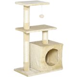PawHut Drevo za praskanje za mačke z boksom, žogo in stebrom iz sisalovih vrvi, plišasto bež, 50x30x81,5 cm, (20746024) | Shoptok.si
