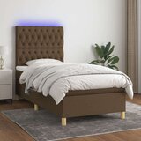  Box spring postelja z vzmetnico LED temno rjava 100x200cm blago, (20726187) Cene