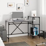 vidaXL Pisalna miza s policami siva sonoma 135x50x90 inž. les železo | Shoptok.si
