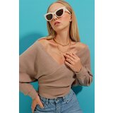 Trend Alaçatı Stili Women's Dark Beige Front Back V Neck Double Breasted Blouse | shoptok.hr