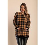Fenzy mehak pulover s karo potiskom, kamelji | Shoptok.si