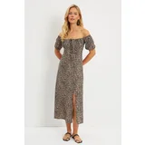 Cool & Sexy Women's Camel-Black Leopard Print Midi Dress