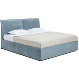 Plavi tapecirani bračni krevet s podnicom i prostorom za odlaganje 160x200 cm Thessa Pillow –