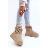 Boto marka niezdefiniowana Women's Slip-On Snow Boots Platform Beige Gattea