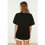 Trendyol Pletena majica s ispisom Boyfriend crna | crvena | ePonuda.com