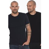 Dewberry DOUBLE SET T8569 BICYCLE COLLAR MEN'S T-SHIRT-NAVY BLUE - BLACK
