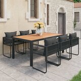 vidaXL Vrtna jedilna garnitura 7-delna PVC ratan črne in rjave barve | Shoptok.si