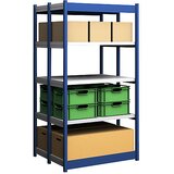 hofe stabilni sestavljivi regal, dvostranski, višina regala 2000 mm, modra/pocinkano, širina police 1025 mm, osnovni regal, širina x globina 1025 x 40 | Shoptok.si