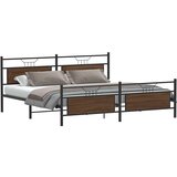 Metalni Kovinski posteljni okvir brez vzmetnice rjavi hrast 193x203 cm, (21829077) | Shoptok.si