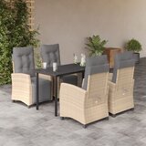  Vrtna garnitura - 5-dijelni vrtni blagovaonski set od poliratana s jastucima bež - Dužina stola 140 cm Okrugla noga 4 | shoptok.hr