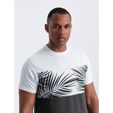 Ombre Men's two-tone t-shirt with palm leaf print - dark grey | Shoptok.si