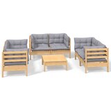  The Living Store Vrtna sedežna garnitura 7-delna s sivimi blazinami borovina - Vrtna Sedežna Garnitura, (21459469) | Shoptok.si