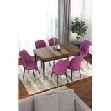 Hanah home trpezarijski set Via, sto na razvlačenje i 6 stolica, ploča u dekoru drveta Baroque, ljubičasta tkanina Jerry | Eponuda.com
