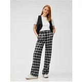 Koton Checked Fabric Trousers Pleated Straight Leg