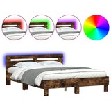 Furnova Posteljni okvir z vzglavjem in LED dimljen hrast 150x200 cm, (21938216) | Shoptok.si