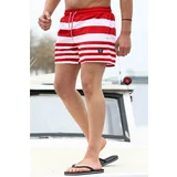 Madmext Men's Red Striped Marine Shorts 6361