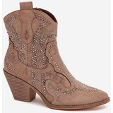 Boto Warm Ladies Ankle Boots Cowboy Style With Decoration Beige Lelira | ePonuda.com