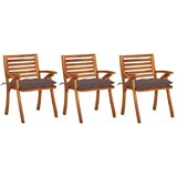 Maison Chic Vrtni jedilni stoli - Stol za vrt z blazinami 3 kosi trden akacijev les JS424, (21877265) | Shoptok.si