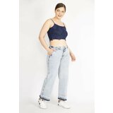 Şans Women's Plus Size Blue Jeans with Side Pockets and Dirty Stitching. Cene