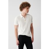 Avva Men's White Polo Neck Zipper Ribbed Knit Detailed Ribbed Slim Fit Slim Fit Knitwear T-shirt cene