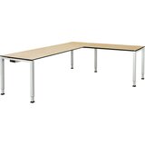 mauser Pisalna miza, kotna, spodnji del iz kvadratne/okrogle cevi, VxŠxG 650 - 850 x 2000 x 800 mm, plošča s polnim jedrom, kotni element na desni str | Shoptok.si