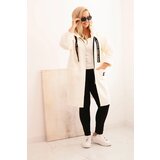 Kesi Włoski Plus Size women's coat made of faux fur with a hood and pockets ecru | Shoptok.si