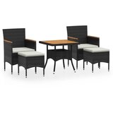  The Living Store Vrtna jedilna garnitura 5-delna poli ratan in akacijev les črna - Vrtna Jedilna Garnitura, (21449515) | Shoptok.si
