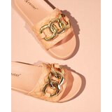 Resti Royalfashion Coral women's quilted flip-flops with gold chain Eteris | Shoptok.si