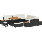 vidaXL 13-dijelni vrtni set sofe s jastučićima crni poli ratan akacija, 3-dijelni vrtni set za objedovanje s jastučićima crni poli ratan akacija | shoptok.hr