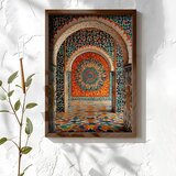 Wallxpert uramljena MDF slika NAL054-46, mozaički luk sa narandžastim i tirkiznim pločicama u marokanskom stilu, 35,5 x 47 cm | Eponuda.com