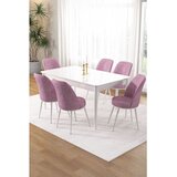 Hanah home trpezarijski set Pir, sto i 6 stolica, bela ploča, roze tkanina Babyface | Eponuda.com