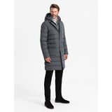 Ombre Men's long quilted jacket with lapels and lining - graphite | Eponuda.ba